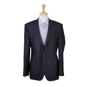 Hugo Boss Selection Navy Blue Woven 100% Silk Blazer Jacket 40R